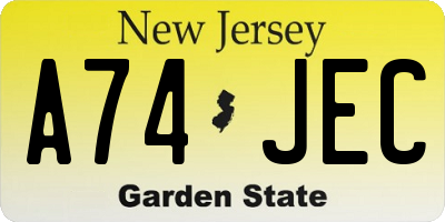 NJ license plate A74JEC