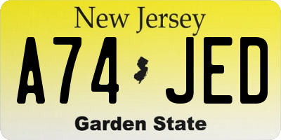 NJ license plate A74JED