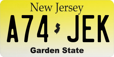 NJ license plate A74JEK