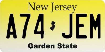 NJ license plate A74JEM