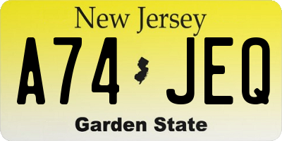NJ license plate A74JEQ