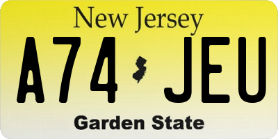 NJ license plate A74JEU