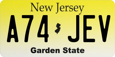 NJ license plate A74JEV