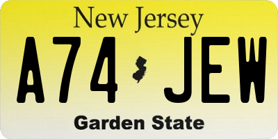 NJ license plate A74JEW