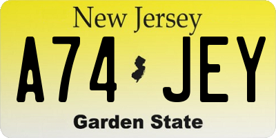 NJ license plate A74JEY