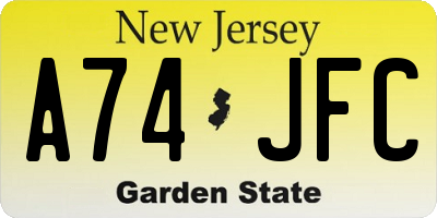 NJ license plate A74JFC