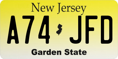 NJ license plate A74JFD