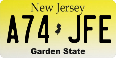 NJ license plate A74JFE