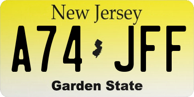 NJ license plate A74JFF