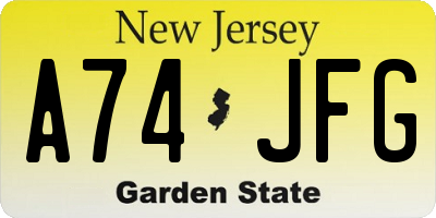NJ license plate A74JFG