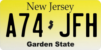 NJ license plate A74JFH