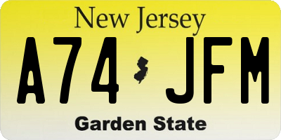 NJ license plate A74JFM