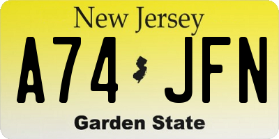 NJ license plate A74JFN
