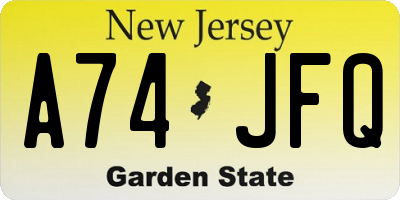 NJ license plate A74JFQ
