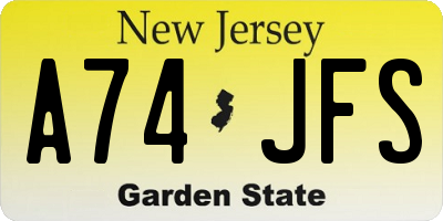 NJ license plate A74JFS