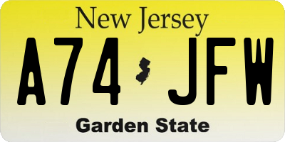 NJ license plate A74JFW