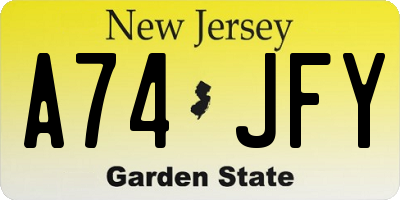 NJ license plate A74JFY