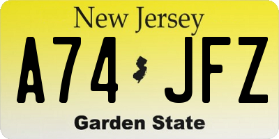 NJ license plate A74JFZ