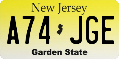 NJ license plate A74JGE