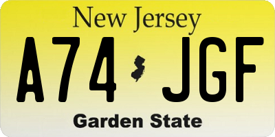 NJ license plate A74JGF