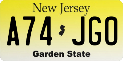 NJ license plate A74JGO