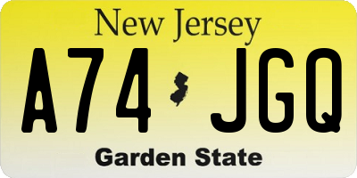 NJ license plate A74JGQ
