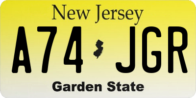 NJ license plate A74JGR