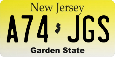 NJ license plate A74JGS