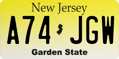 NJ license plate A74JGW
