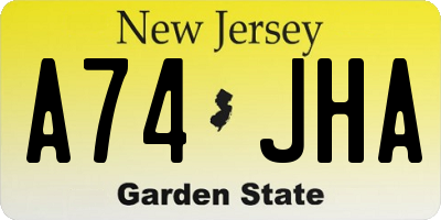NJ license plate A74JHA