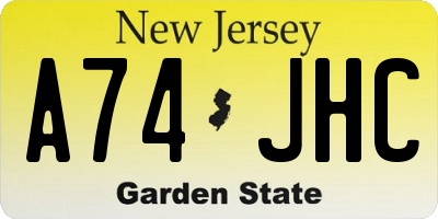 NJ license plate A74JHC