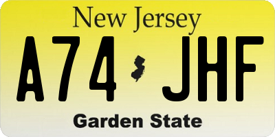 NJ license plate A74JHF