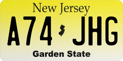 NJ license plate A74JHG