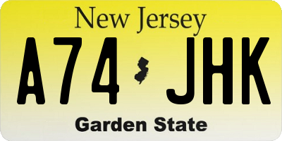 NJ license plate A74JHK