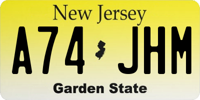 NJ license plate A74JHM