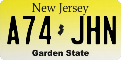 NJ license plate A74JHN