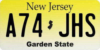 NJ license plate A74JHS