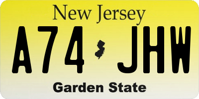 NJ license plate A74JHW