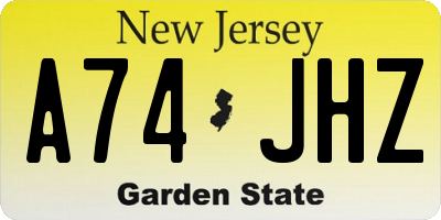 NJ license plate A74JHZ