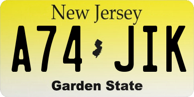 NJ license plate A74JIK