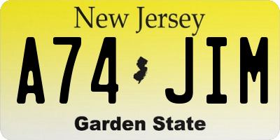 NJ license plate A74JIM