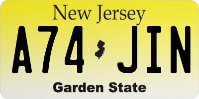 NJ license plate A74JIN