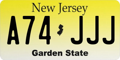 NJ license plate A74JJJ