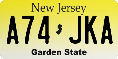 NJ license plate A74JKA