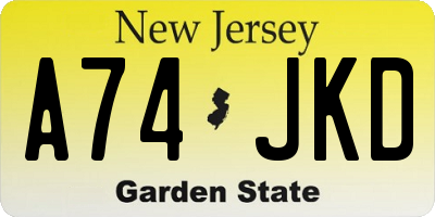 NJ license plate A74JKD