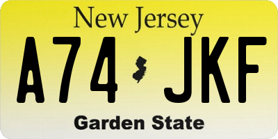NJ license plate A74JKF