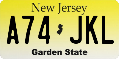 NJ license plate A74JKL