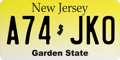 NJ license plate A74JKO