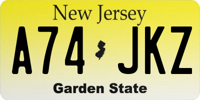 NJ license plate A74JKZ