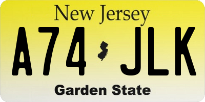 NJ license plate A74JLK